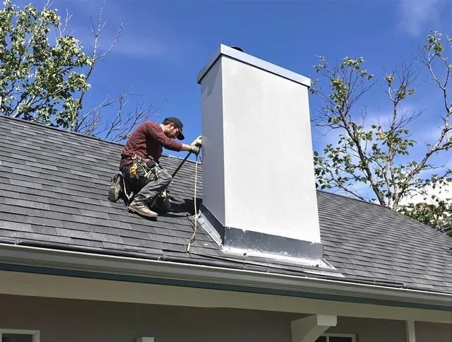 Dana Point Chimney Sweep team member finishing chimney construction in Dana Point, CA